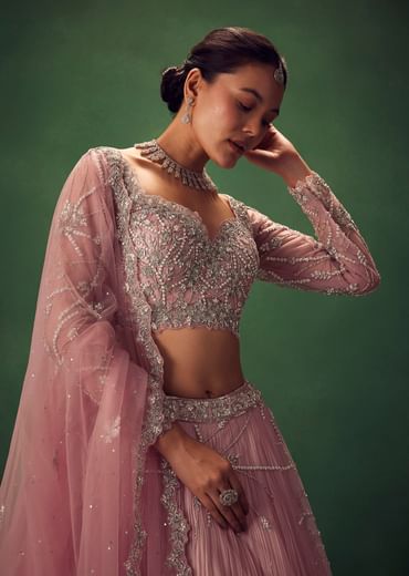 Blush Pink Hand Embroidered Lehenga Set