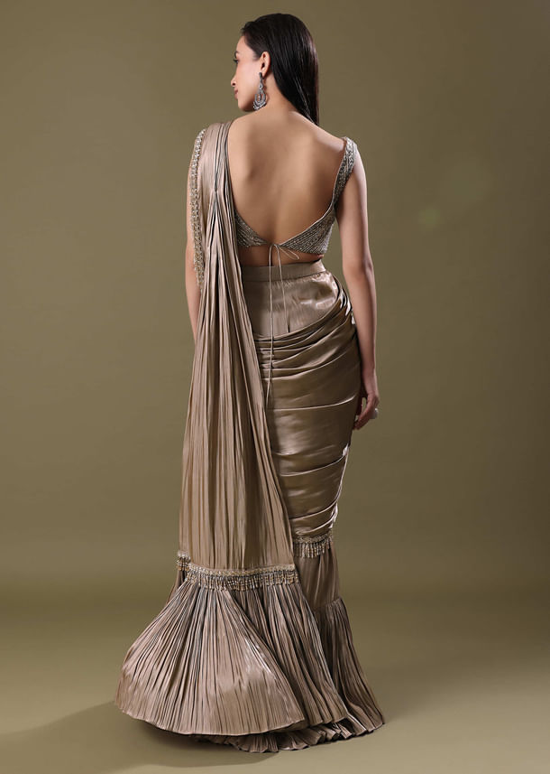 Antique Gold Pre-Stitched Frill Saree With Sequin Blouse Antique Gold Pre-Stitched Frill Saree With Sequin Blouse