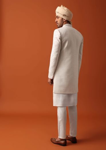 Blush Pink Sherwani Adorned with Intricate Embroidery All Over