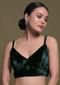 Bottle Green Crop Top In Velvet With Double Straps And V Neckline