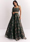 Bottle Green Mirror Work Lehenga Choli Set In Organza Tissue