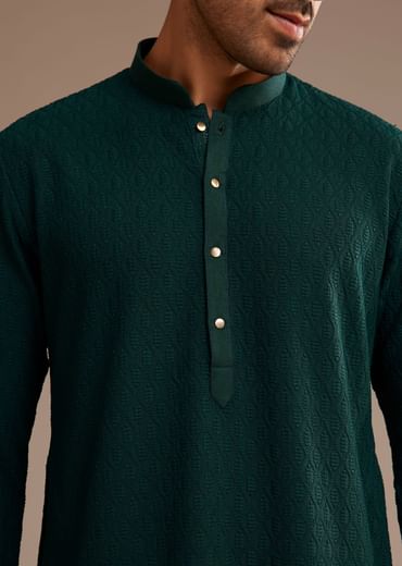 Bottle Green Rayon Embroidered Kurta Set