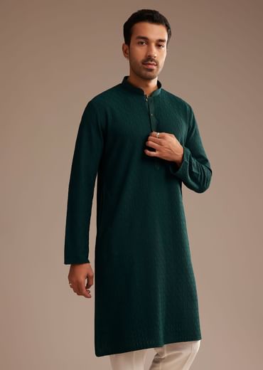 Bottle Green Rayon Embroidered Kurta Set
