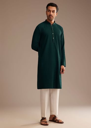 Bottle Green Rayon Embroidered Kurta Set