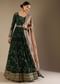 Bottle Green Anarkali Suit In Silk With Zari And Sequins Embroidered Floral Jaal And A Beige Organza Dupatta