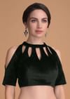 Bottle Green Blouse In Velvet With Cut Out On The Neckline