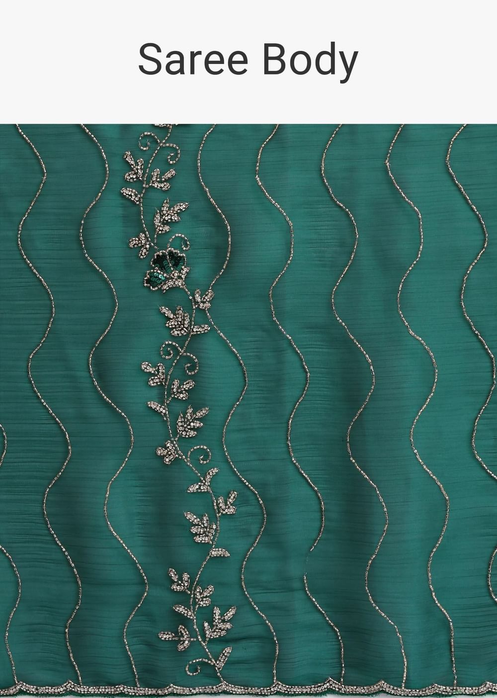 Bottle Green Chinon Saree With Cut Dana Embroidery And Unstitched Blouse
