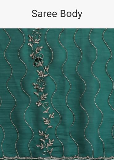Bottle Green Chinon Saree With Cut Dana Embroidery And Unstitched Blouse