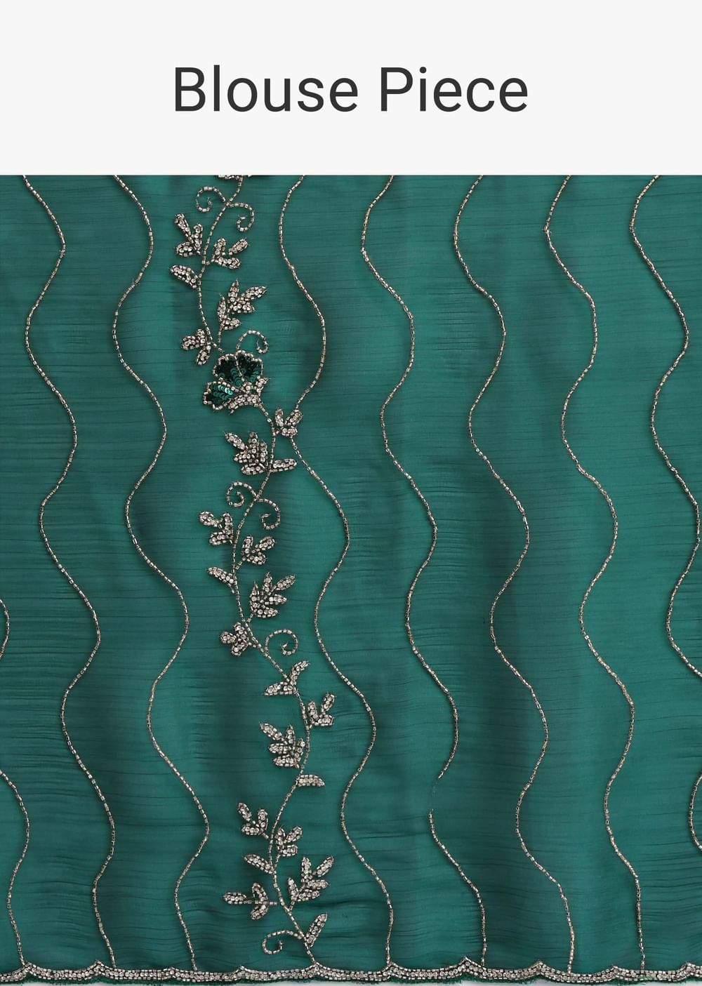 Bottle Green Chinon Saree With Cut Dana Embroidery And Unstitched Blouse
