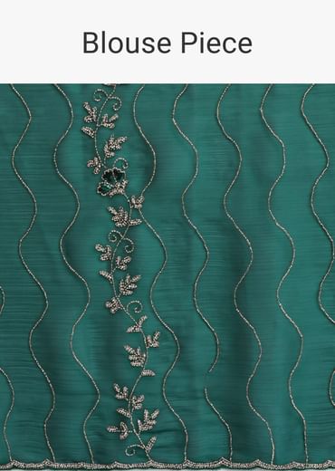 Bottle Green Chinon Saree With Cut Dana Embroidery And Unstitched Blouse