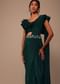 Bottle Green Crepe Saree With Fancy Blouse And Embroidered Belt