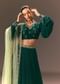 Bottle Green Embellished Ruched Lehenga Set