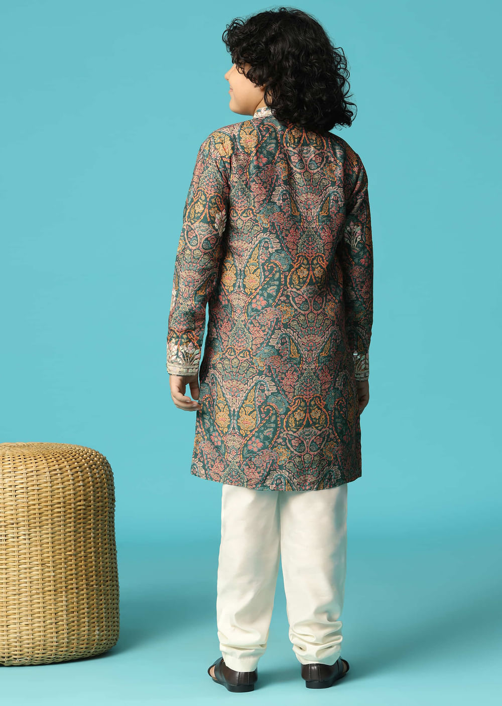 Bottle Green Kurta Pant With Resham Work For Boys