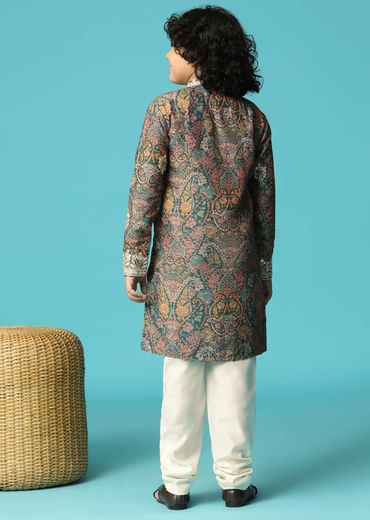 Bottle Green Kurta Pant With Resham Work For Boys