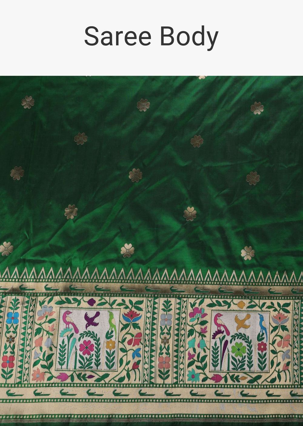 Bottle Green Woven Saree In Pure Katan Silk With Paithani Border Pallu And Unstitched Blouse