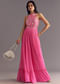 Bright Pink Georgette Jumpsuit With Embroidered Belt