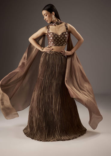 Brown Banarasi Silk Bridesmaid Lehenga
