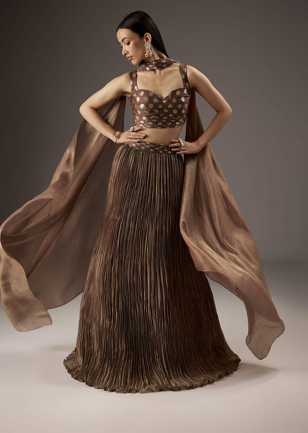 Brown Banarasi Silk Bridesmaid Lehenga