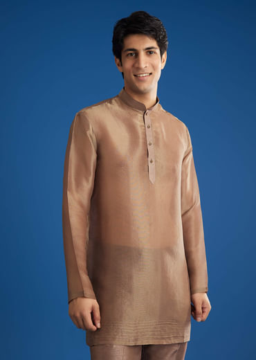 Brown Banarasi Silk Jacket Kurta Set With Cutdana Work