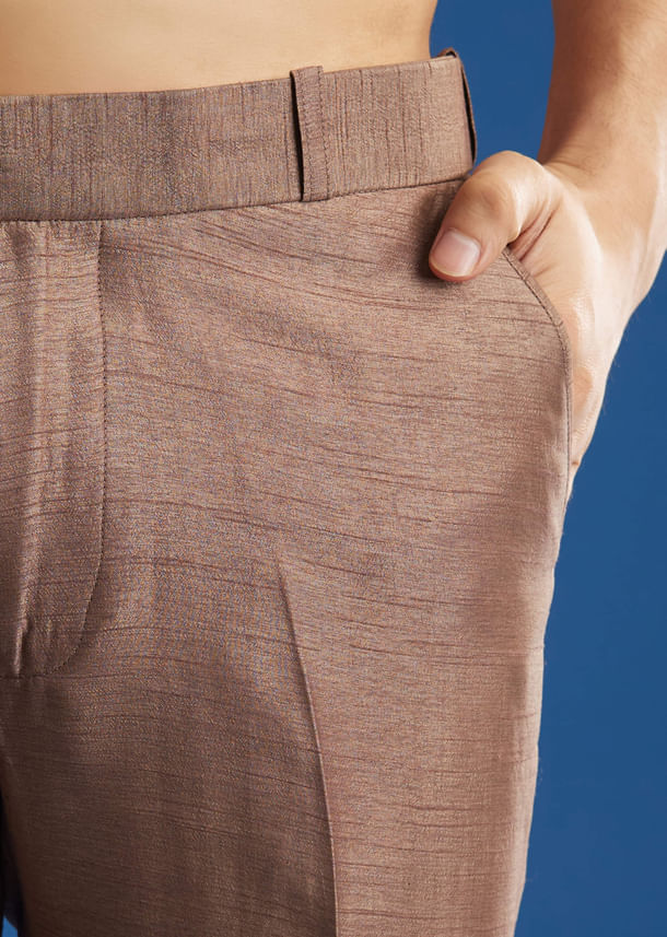 Brown Banarasi Silk Jacket Kurta Set With Cutdana Work Brown Banarasi Silk Jacket Kurta Set With Cutdana Work