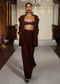 Brown Lace Crop Top And Skirt Set With Bead Embroidery