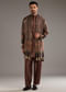 Brown Modal Linen Kurta Jacket Set For Men With Hand Block Ajrakh Print
