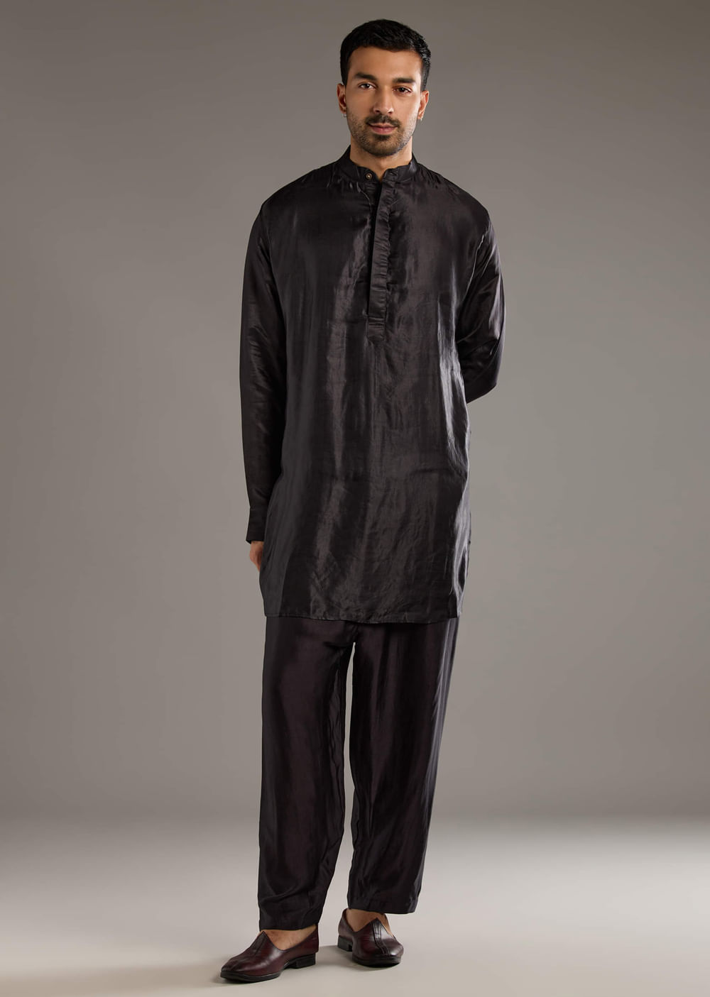 Brown Modal Kurta Jacket Set For Men With Hand Block Ajrakh Print