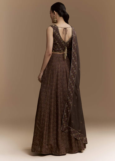 Brown Printed Silk Bridesmaid Lehenga Set with Dupatta Brown Printed Silk Bridesmaid Lehenga Set with Dupatta