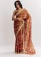 Brown Printed Tissue Lurex Saree With Zari Mirror And Cutdana Embroidery