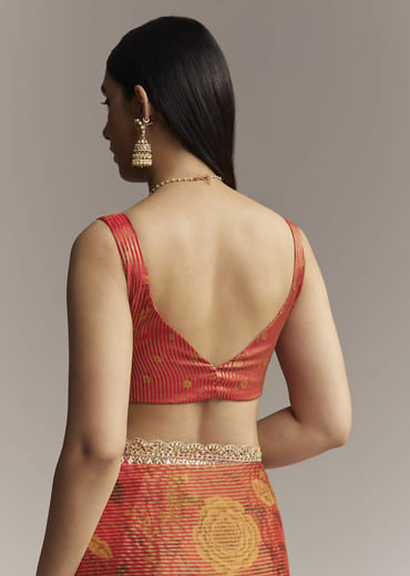 Brown Red Tissue Saree With Mirror And Zari Work