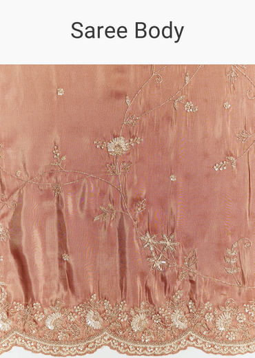 Brown Rust Crush Tissue Saree With Gota And Beads Embroidery
