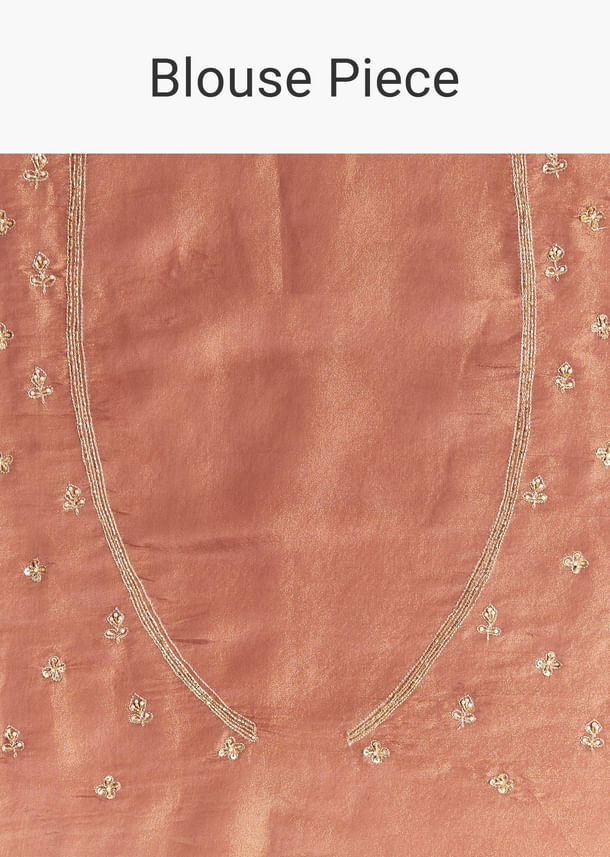 Brown Rust Crush Tissue Saree With Gota Zari And Beads Embroidery