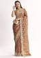 Brown Rust Crush Tissue Saree With Gota Zari And Beads Embroidery