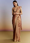 Brown Rust Tissue Saree With Moti Beads And Sequins