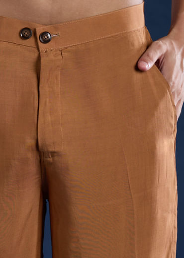 Brown Sequin Work Mens Kurta and Pant Set