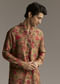 Brown Silk Designer Kurta For Men With Floral Print