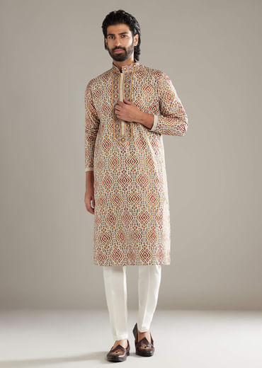 Brown Velvet Kurta Set For Men With Mirror And Cut Dana Work Brown Velvet Kurta Set For Men With Mirror And Cut Dana Work