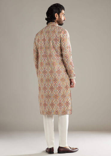 Brown Velvet Kurta Set For Men With Mirror And Cut Dana Work Brown Velvet Kurta Set For Men With Mirror And Cut Dana Work