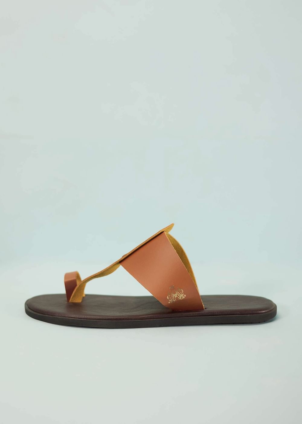 Dark And Tan Brown Strappy Slides For Men In Leather With Buttons