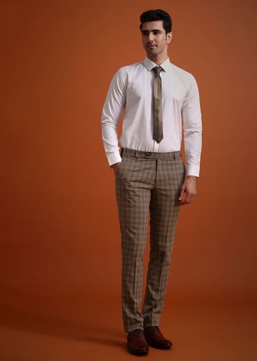 Brown Checkered Tuxedo And Pant Set