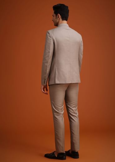 Brown Jodhpuri Set With Mandarin Collar