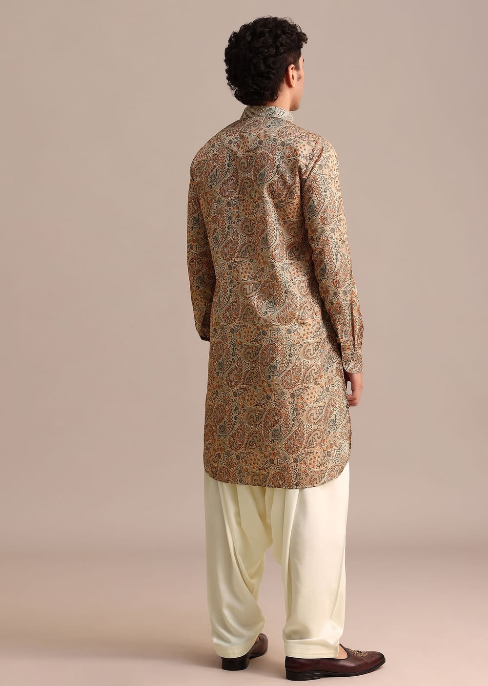 Brown Printed Mens Kurta Patiala Set