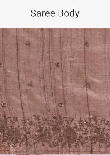 Brown Resham Work Tussar Saree With Unstitched Blouse