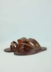 Dark Brown Strappy Slides For Men In Leather With Buttons