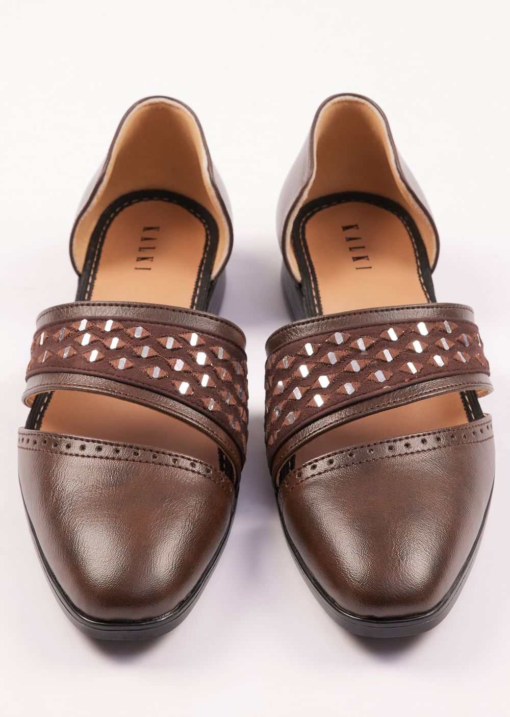 Brown Suede Juttis With Mirror Work