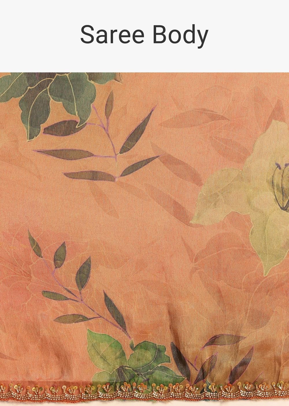 Brown Tissue Silk Printed Saree With Cutdana Embroidered Border And Unstitched Blouse