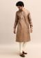 Brown Tussar Silk Plain Kurta Pyjama For Men