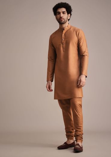Brown Zari Embroidered Sherwani Suit With Mandarin Collar