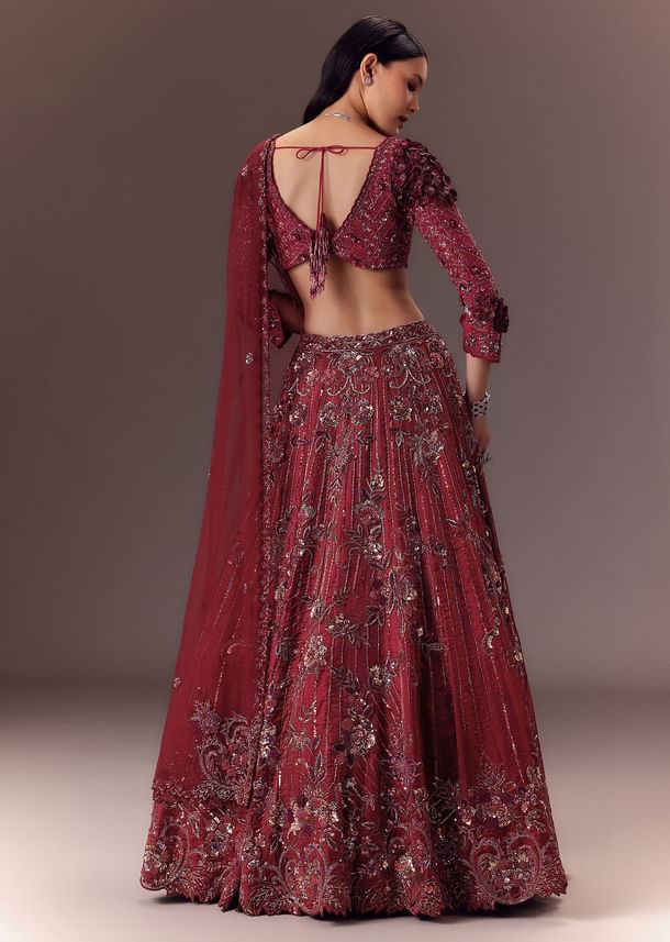 Burgandy Wine Organza Lehenga Set