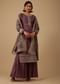 Burgundy Purple Silk Kurti And Chiffon Sharara Set With Brocade